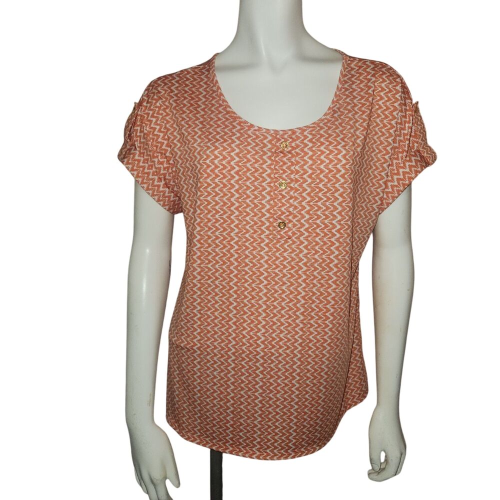 ZAC & RACHEL Short Sleeve Orange Geometric Blouse Top Womens Size Small